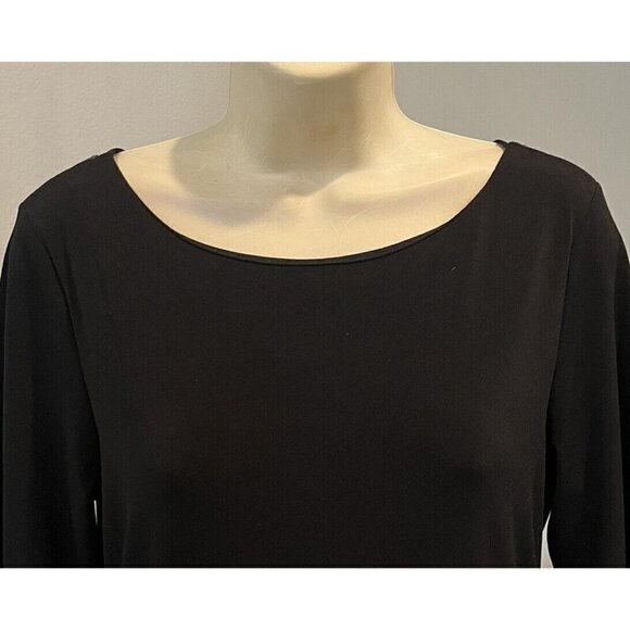 Alice + Olivia Black Faux Leather Trim 3/4 Ruffle Sleeve Midi Dress - Picture 6 of 10